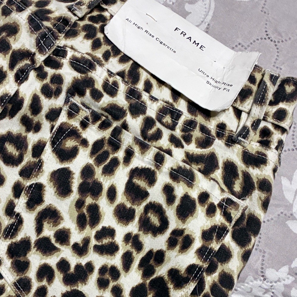 Frame Denim Leopard Print Jeans in Brown and Cream